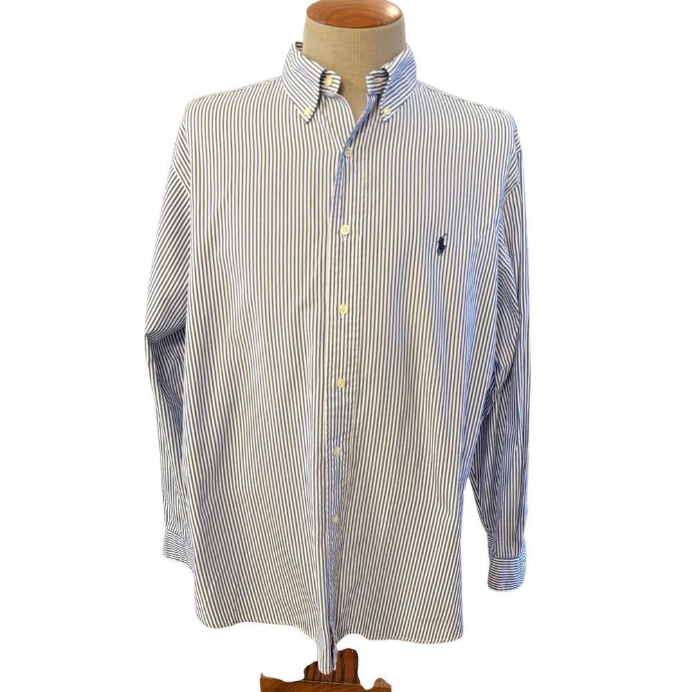 Ralph Lauren Classic Fit Stripe Button Down Shirt Sz. 17.5 Navy/White